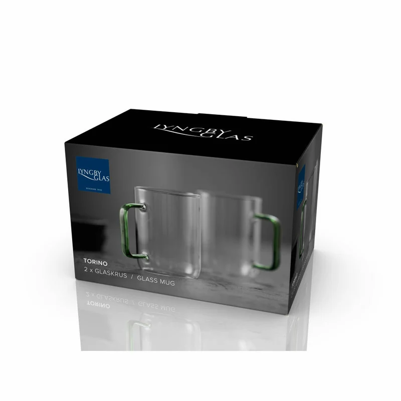Lyngby Glas Glasbecher Torino 2er Set, Henkelbecher, Glas, Grün, 400 ml, 32768