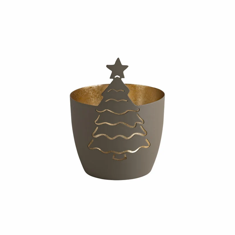 Gift Company Windlicht Madras Tannenbaum M, Teelichthalter, Kerzenhalter, Eisen, Flannel / Gold, H 12.5 cm, 1101501030