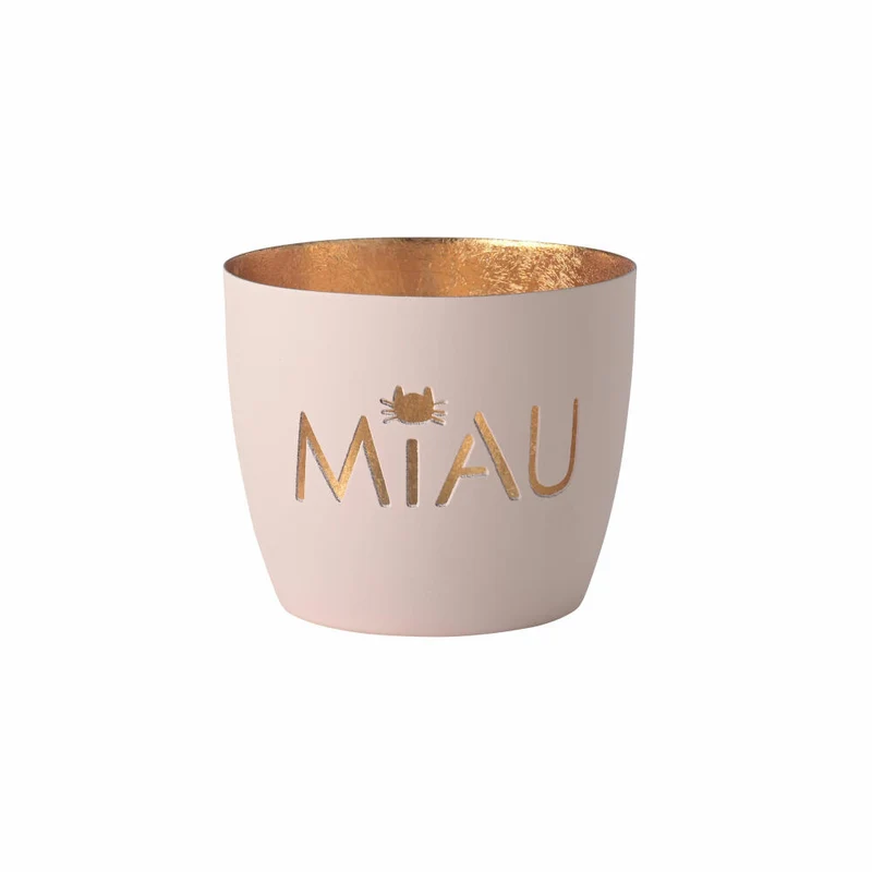 Gift Company Windlicht Madras Miau M, Teelichthalter, Kerzenhalter, Eisen, Pastellrosa / Gold, H 8.5 cm, 1156104076