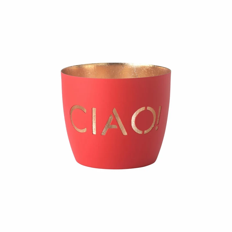 Gift Company Windlicht Madras Ciao! M, Teelichthalter, Kerzenhalter, Eisen, neon Rot / Gold, H 8.5 cm, 1156304083
