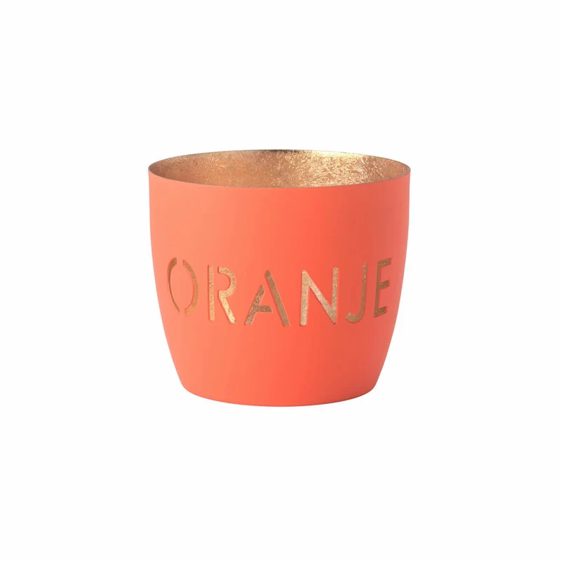 Gift Company Windlicht Madras Oranje M, Teelichthalter, Kerzenhalter, Eisen, neon orange / Gold, H 8.5 cm, 1156704085