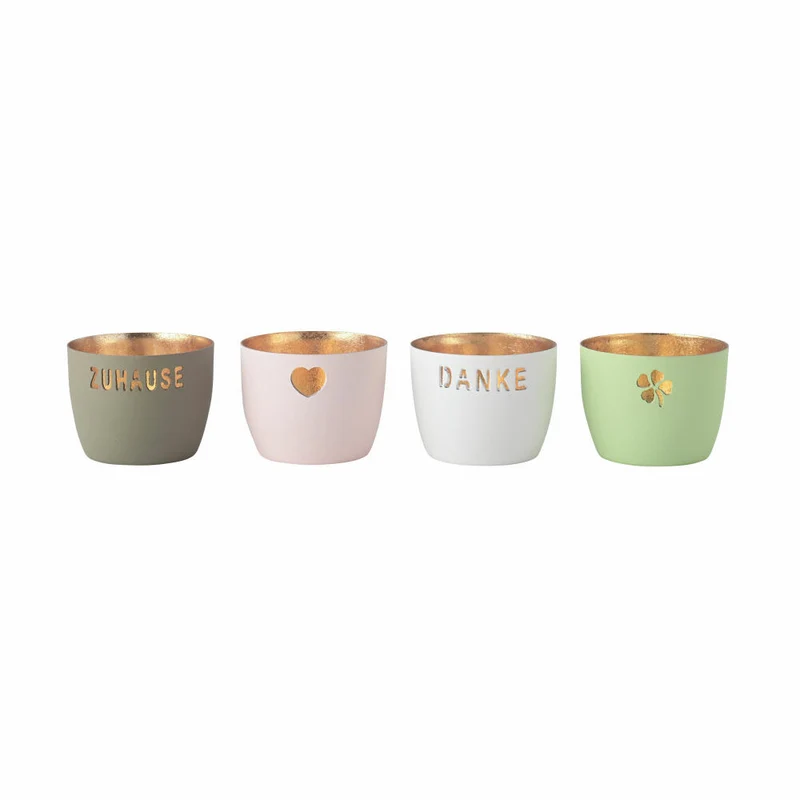 Gift Company Windlicht Madras Pastell XS , 4er Set, Teelichthalter, Kerzenhalter, Eisen, Weiß / Sandstone / Pastellrosa / Pastellgrün, H 4.5 cm, 1161002020