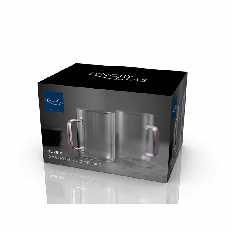 Lyngby Glas Glasbecher Torino 2er Set, Henkelbecher, Glas, Pink, 400 ml, 32769
