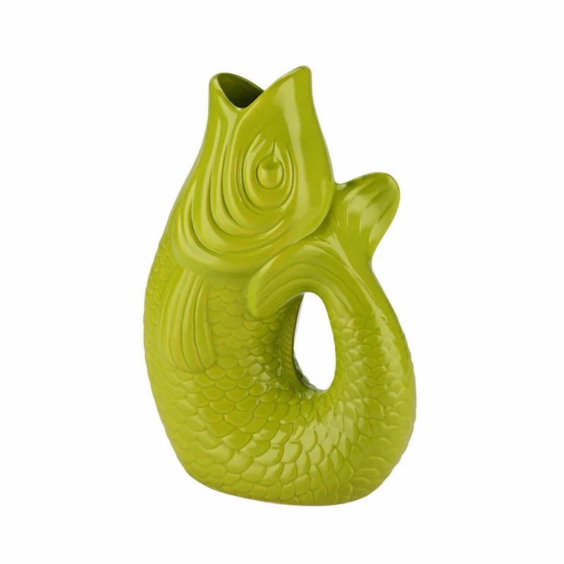Gift Company Vase Monsieur Carafon L, Dekovase in Fisch-Form, Steingut, Lime, 31cm, 1087405095