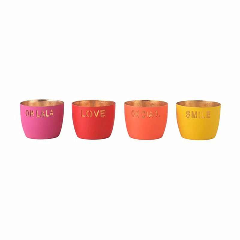 Gift Company Windlicht Madras Neon XS, 4er Set, Teelichthalter, Kerzenhalter, Eisen, Gelb / Orange / purple / Rot, H 4.5 cm, 1161102020