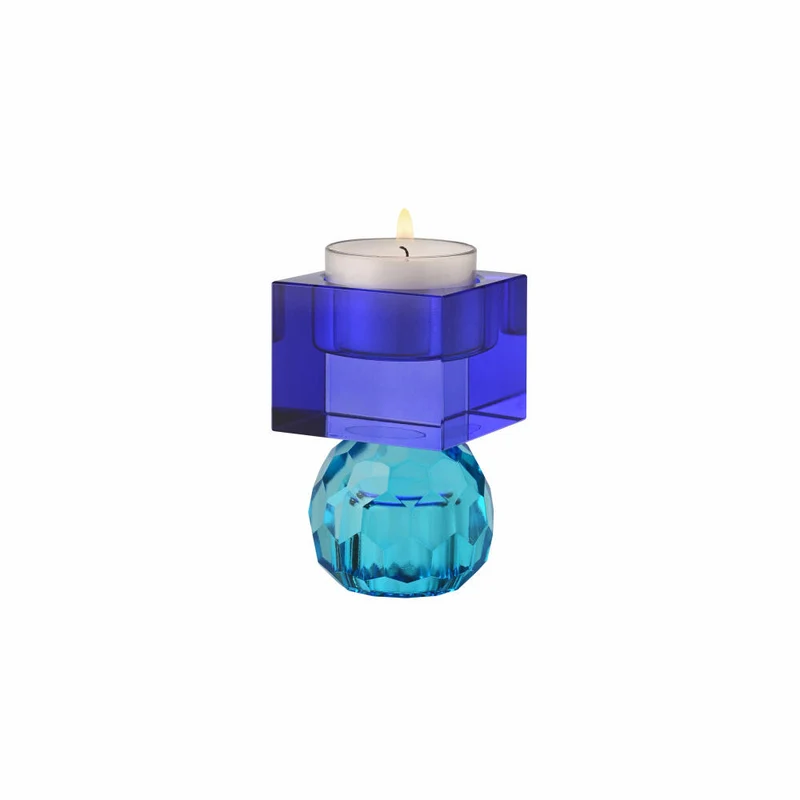 Gift Company Kerzenhalter / Teelichthalter Sari Kugel Cube, Kerzenständer, Glas, Blau / Dunkelblau, H 8 cm, 1163001009