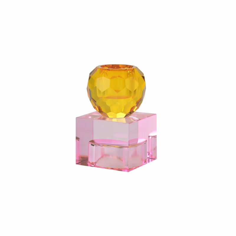 Gift Company Kerzenhalter / Teelichthalter Sari Kugel Cube, Kerzenständer, Glas, Orange / Hellrosa, H 8 cm, 1163001012