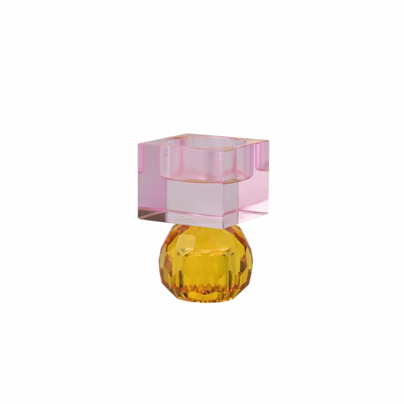 Gift Company Kerzenhalter / Teelichthalter Sari Kugel Cube, Kerzenständer, Glas, Orange / Hellrosa, H 8 cm, 1163001012