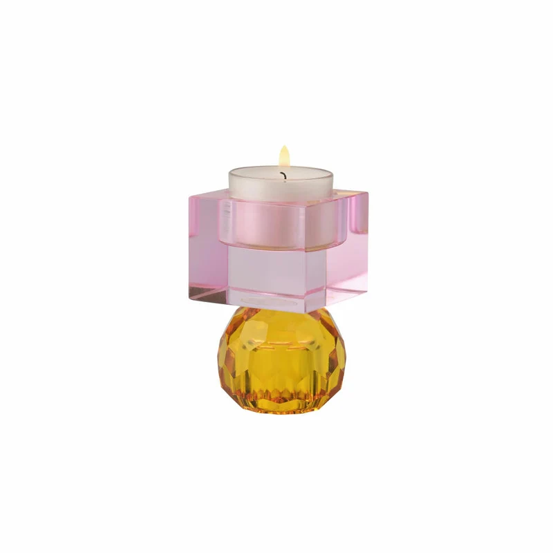 Gift Company Kerzenhalter / Teelichthalter Sari Kugel Cube, Kerzenständer, Glas, Orange / Hellrosa, H 8 cm, 1163001012