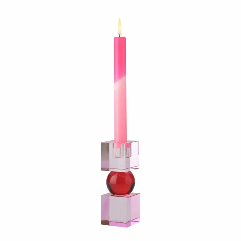 Gift Company Kerzenhalter Sari 2 Cubes, Kerzenständer, Glas, Hellrosa / Rot, H 14 cm, 1163601012