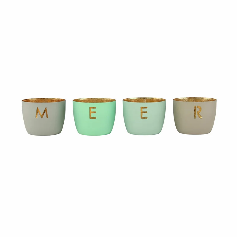 Gift Company Windlicht Madras Meer XS, 4er Set, Teelichthalter, Kerzenhalter, Eisen, Flannel / Aqua / Pastellblau / Sandstone, H 4.5 cm, 1171102020