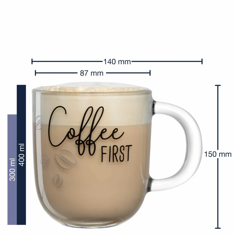 Leonardo Tasse Ufficio Coffee First, Kaffeetasse, Becher, Glastasse, Kalk-Natron-Glas, 400 ml, 047077