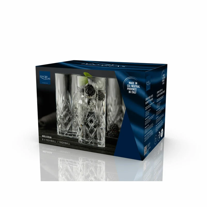 Lyngby Glas Highball-Glas Melodia 6er Set, Longdrinkgläser, Kristallglas, Klar, 360 ml, 916105