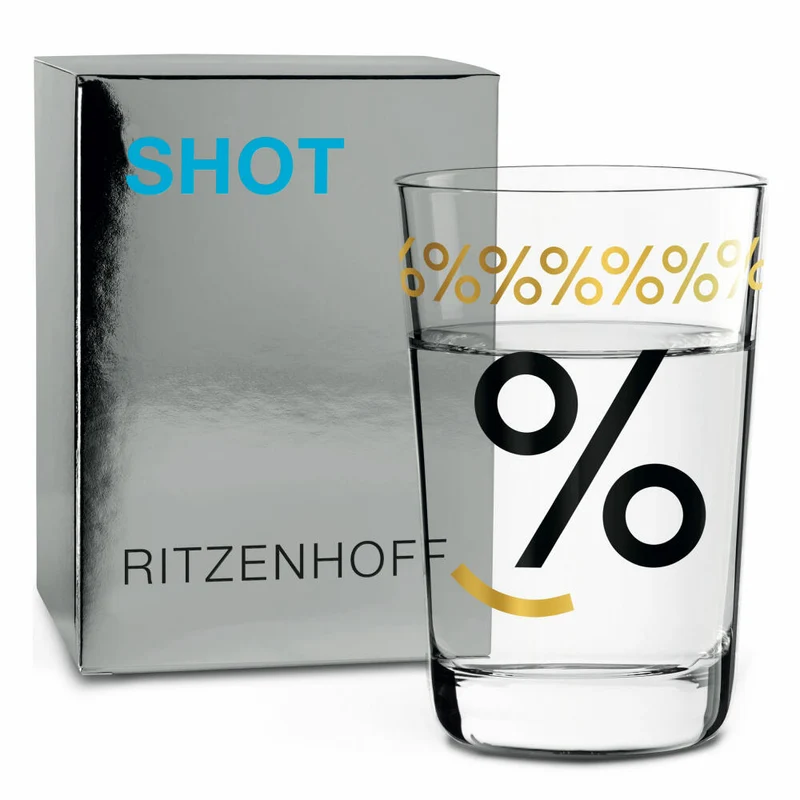 Ritzenhoff Next Shot Schnapsglas, 4er Set mit Reinigungstuch, Nr. 1, N. Ladeiro, C. Van Ommen, A. St. James Frenchie / Stars, Glas, 40 ml