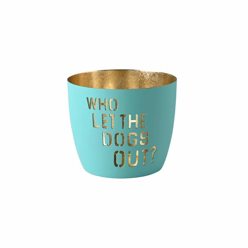 Gift Company Windlicht Madras Who let the dogs out? M, Teelichthalter, Kerzenhalter, Eisen, Türkis / Gold, H 8.5 cm, 1172304024