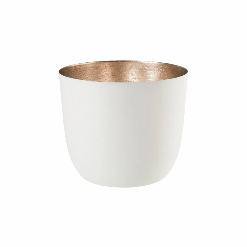 Gift Company Windlicht Madras M, Teelichthalter, Kerzenhalter, Eisen, Weiß / Gold, H 8.5 cm, 76741