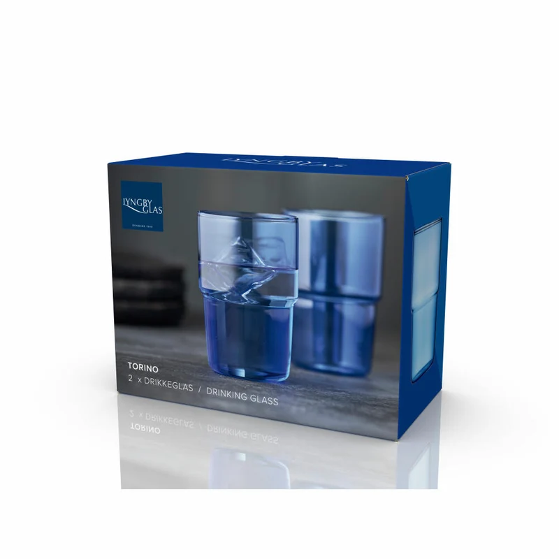Lyngby Glas Trinkglas Torino 2er Set, Becher, Glas, Blau, 400 ml, 30196