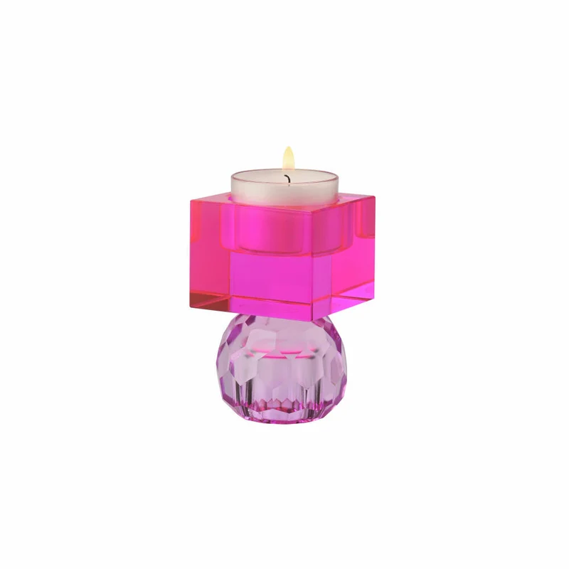 Gift Company Kerzenhalter / Teelichthalter Sari Kugel Cube, Kerzenständer, Glas, Hellila / Pink, H 8 cm, 1163001013
