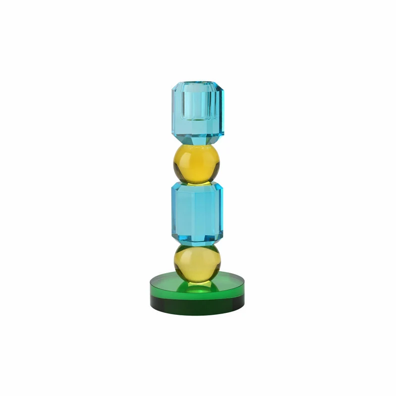 Gift Company Kerzenhalter Sari 2 Kugeln, Kerzenständer, Glas, Blau / Gelb / Grün, H 18.5 cm, 1163401020
