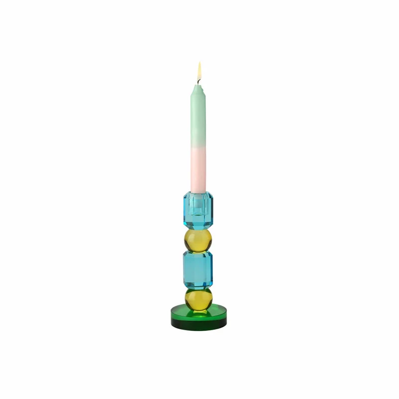 Gift Company Kerzenhalter Sari 2 Kugeln, Kerzenständer, Glas, Blau / Gelb / Grün, H 18.5 cm, 1163401020
