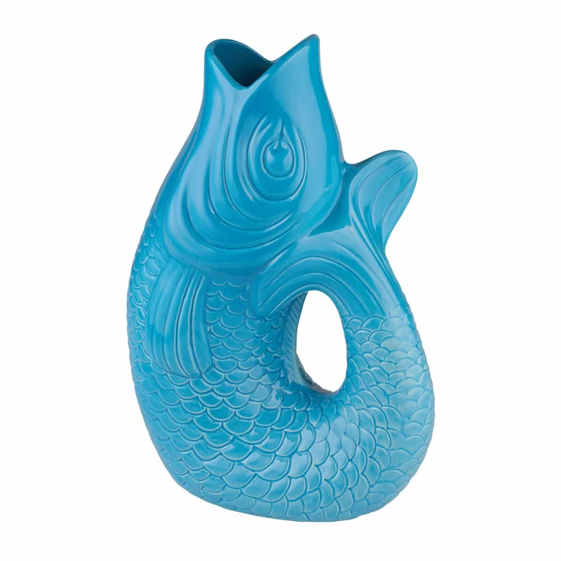 Gift Company Vase Monsieur Carafon L, Dekovase in Fisch-Form, Steingut, Lagoon, 31cm, 78359
