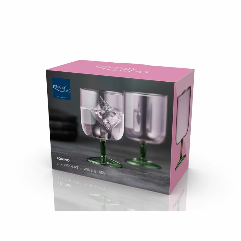 Lyngby Glas Weinglas Torino 2er Set, zweifarbig, Glas, Pink, Grün, 300 ml, 30205