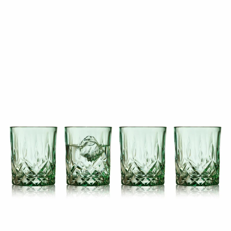 Lyngby Glas Whiskyglas Sorrento 4er Set, Tumbler, Kalk-Soda-Glas, Grün, 320 ml, 31477