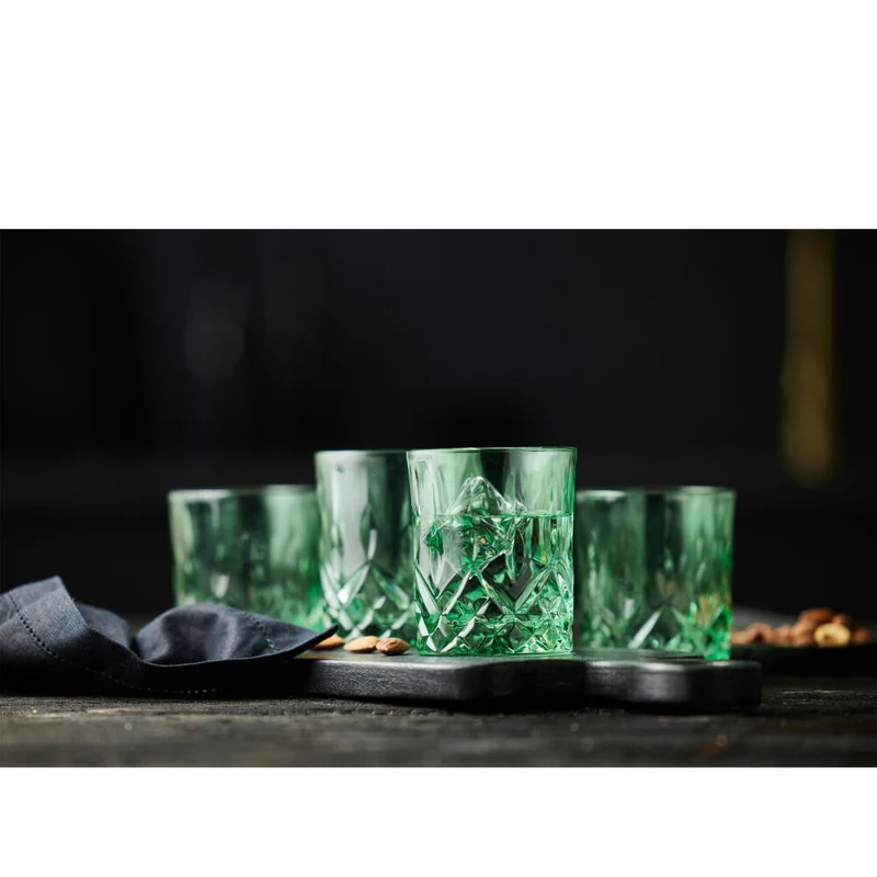 Lyngby Glas Whiskyglas Sorrento 4er Set, Tumbler, Kalk-Soda-Glas, Grün, 320 ml, 31477