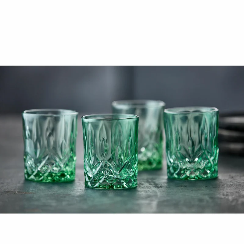 Lyngby Glas Whiskyglas Sorrento 4er Set, Tumbler, Kalk-Soda-Glas, Grün, 320 ml, 31477
