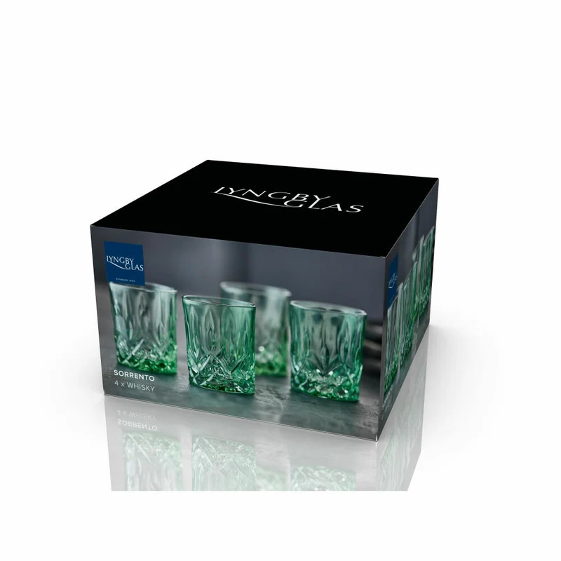 Lyngby Glas Whiskyglas Sorrento 4er Set, Tumbler, Kalk-Soda-Glas, Grün, 320 ml, 31477