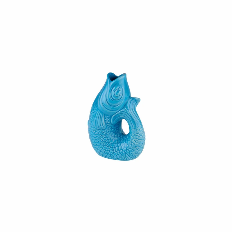 Gift Company Vase Monsieur Carafon XS, Dekovase in Fisch-Form, Steingut, Lagoon, 13 cm, 78355