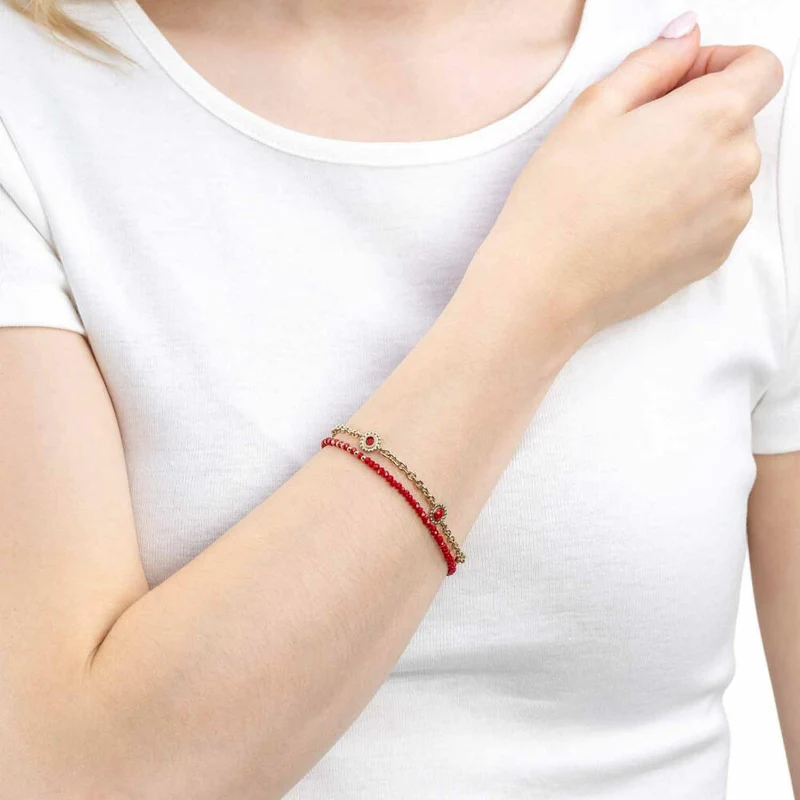 Leonardo Jewels Armband Florena, Schmuckarmband, Armkette, Modeschmuck, Edelstahl IP Gold, Rot, 023546
