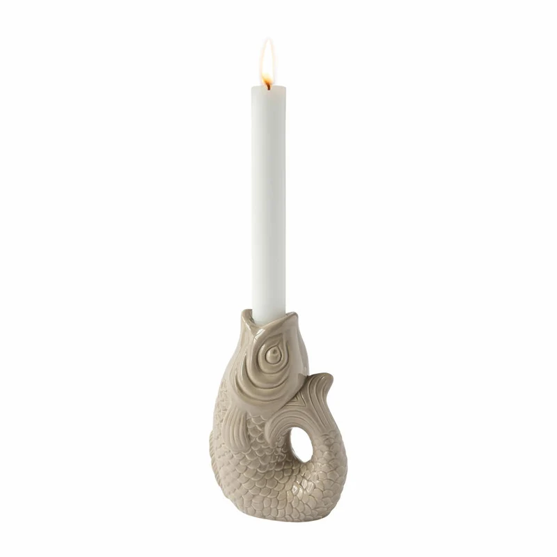 Gift Company Kerzenhalter Monsieur Carafon S, Kerzenständer in Fisch-Form, Steingut, Sandstone, H 16.2, 1055303029