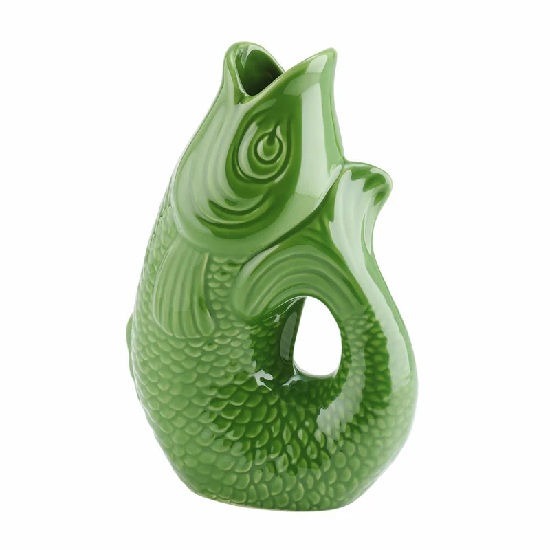 Gift Company Vase Monsieur Carafon L, Dekovase in Fisch-Form, Steingut, Green Bay, 31cm, 1087405008