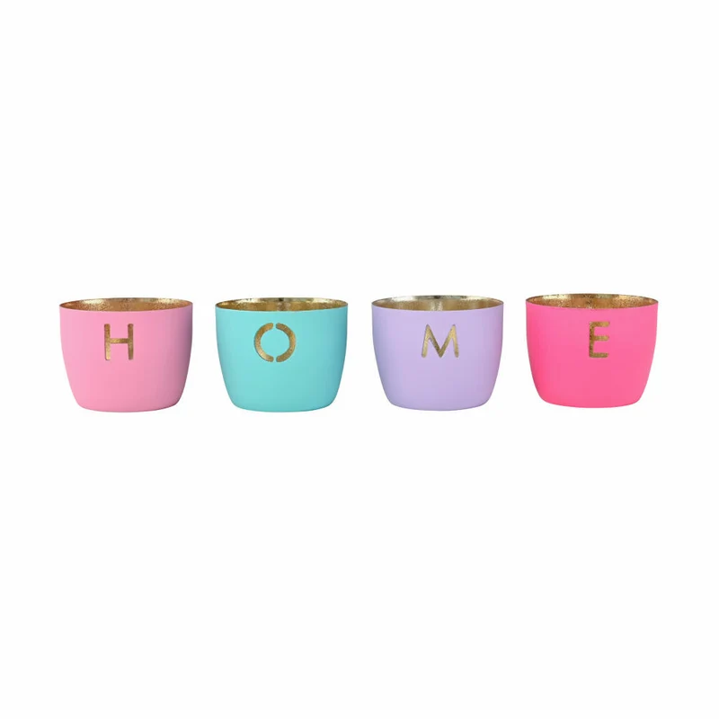 Gift Company Windlicht Madras Home XS, 4er Set, Teelichthalter, Kerzenhalter, Eisen, Rosa / Türkis / Lila / Hot Pink, H 4.5 cm, 1171202020