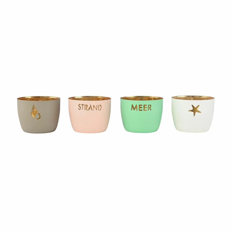 Gift Company Windlicht Madras Maritimen Motive XS, 4er Set, Teelichthalter, Kerzenhalter, Eisen, Sandstone / Pastellrosa / Weiß / Aqua, H 4.5 cm, 1171302020