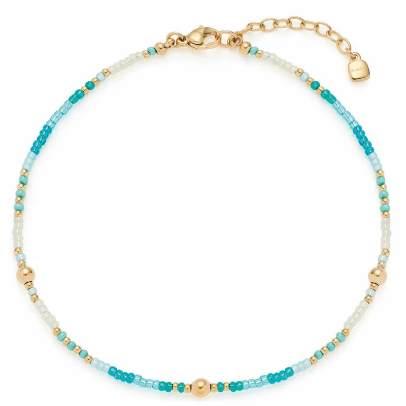 Leonardo Jewels Fußkettchen Gold Happy CIAO, Fußkette, Fußschmuck, Modeschmuck, Edelstahl IP Gold, Blau, 023860