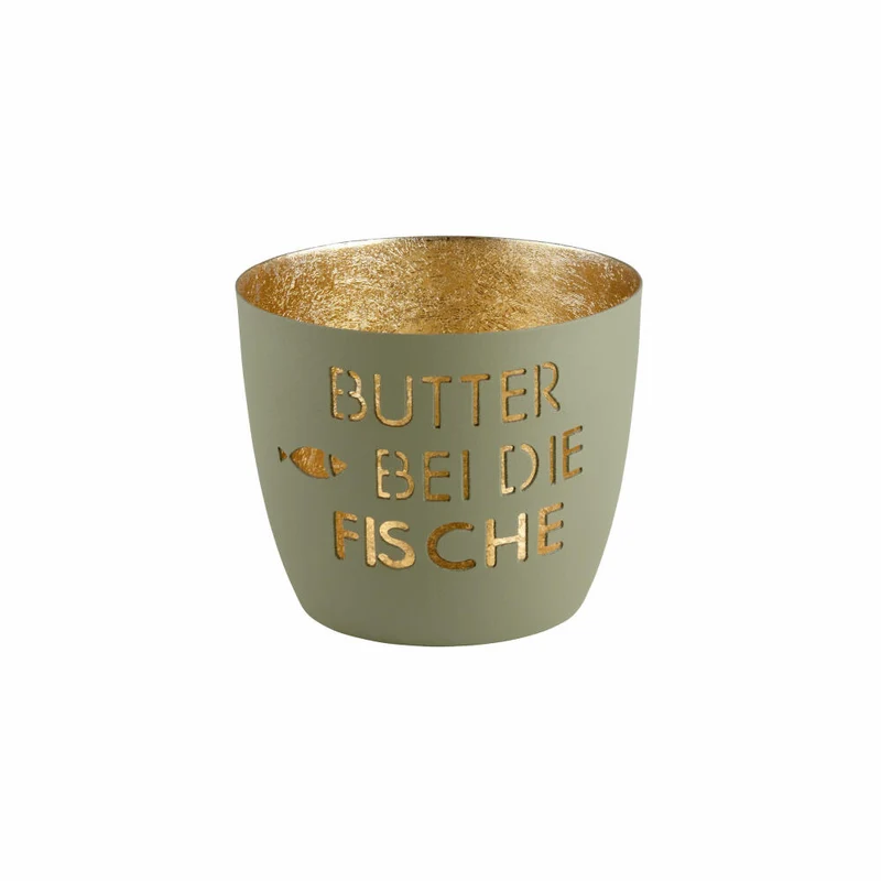 Gift Company Windlicht Madras Butter bei die Fische M, Teelichthalter, Kerzenhalter, Eisen, stone / Gold, H 8.5 cm, 1099804004