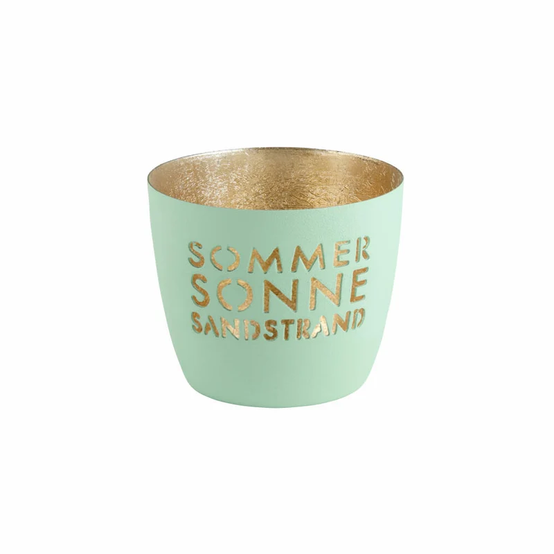Gift Company Windlicht Madras Sommer, Sonne, Sandstrand M, Teelichthalter, Kerzenhalter, Eisen, aqua / Gold, H 8.5 cm, 1100104090