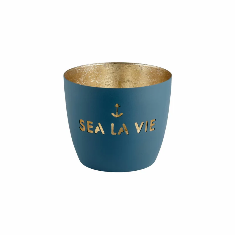 Gift Company Windlicht Madras Sea la vie M, Teelichthalter, Kerzenhalter, Eisen, petrol / Gold, H 8.5 cm, 1100204025