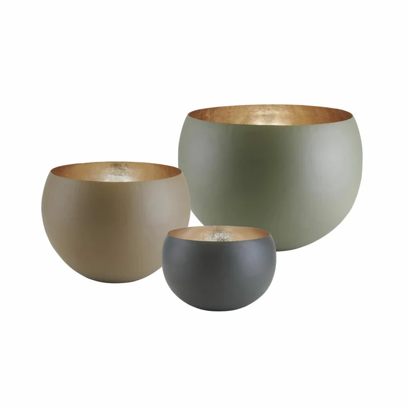 Gift Company Windlicht Madras XXL, 3er Set, Kerzenhalter, Eisen, Flannel / Dunkelgrau / Sandstone / Gold, 1101307020
