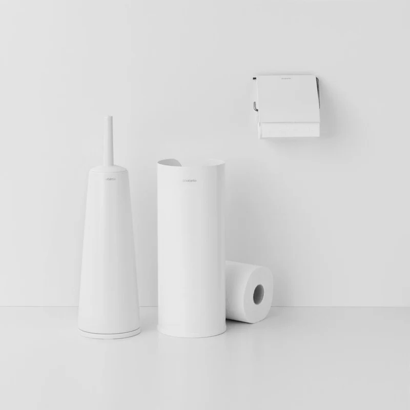 Brabantia Toilettenzubehör-Set ReNew, Klobürste, Klobürstenhalter, Toilettenpapierhalter, Stahl, White, 280627