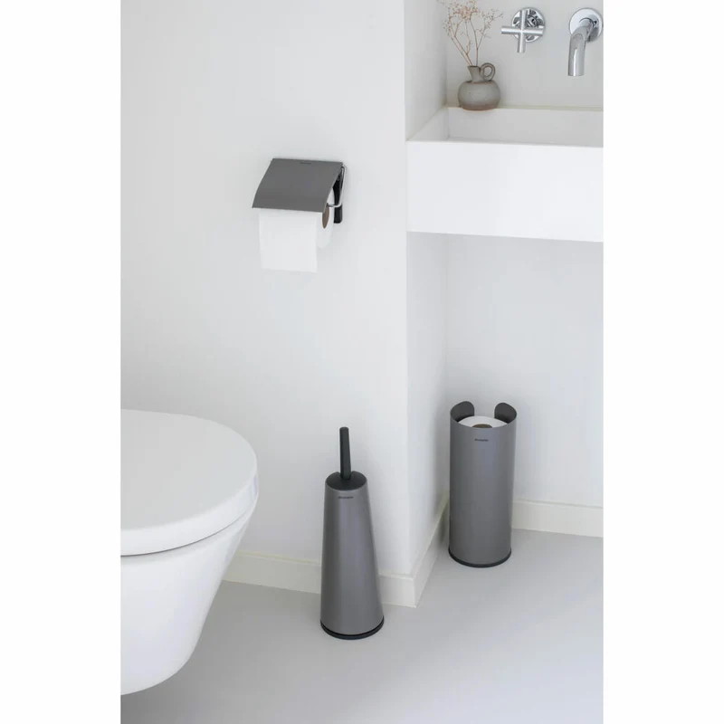Brabantia Toilettenzubehör-Set ReNew, Klobürste, Klobürstenhalter, Toilettenpapierhalter, Stahl, Platinum, 280641