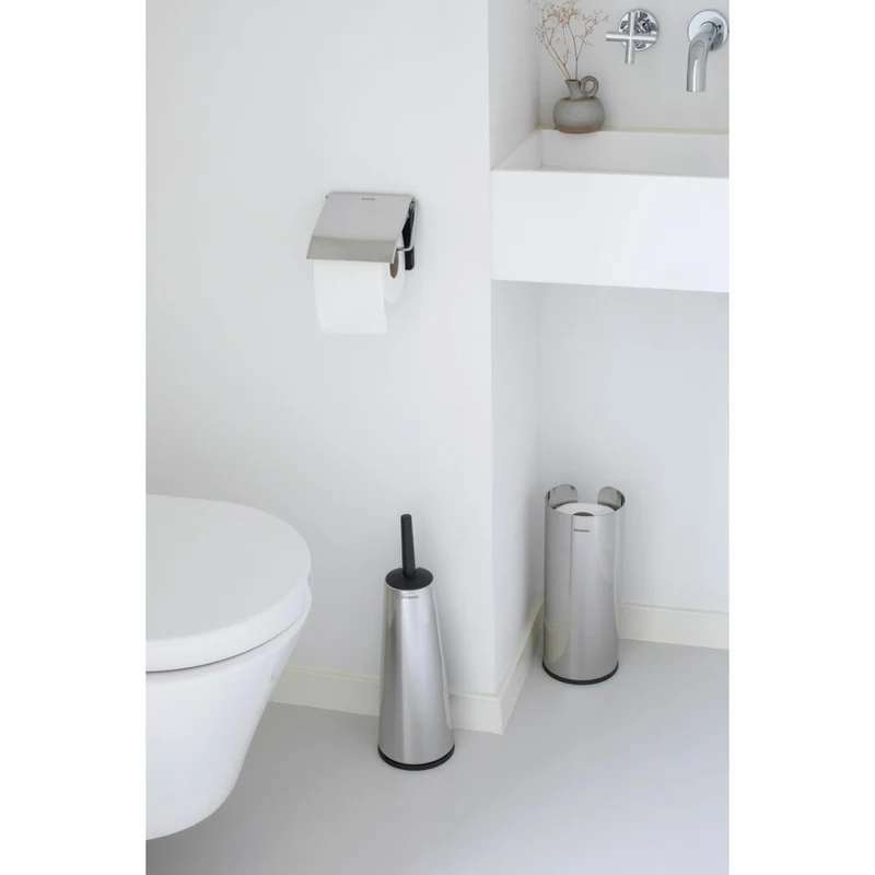 Brabantia Toilettenzubehör-Set ReNew, Bürste, Stahl / Kunststoff, Brilliant Steel, 280689