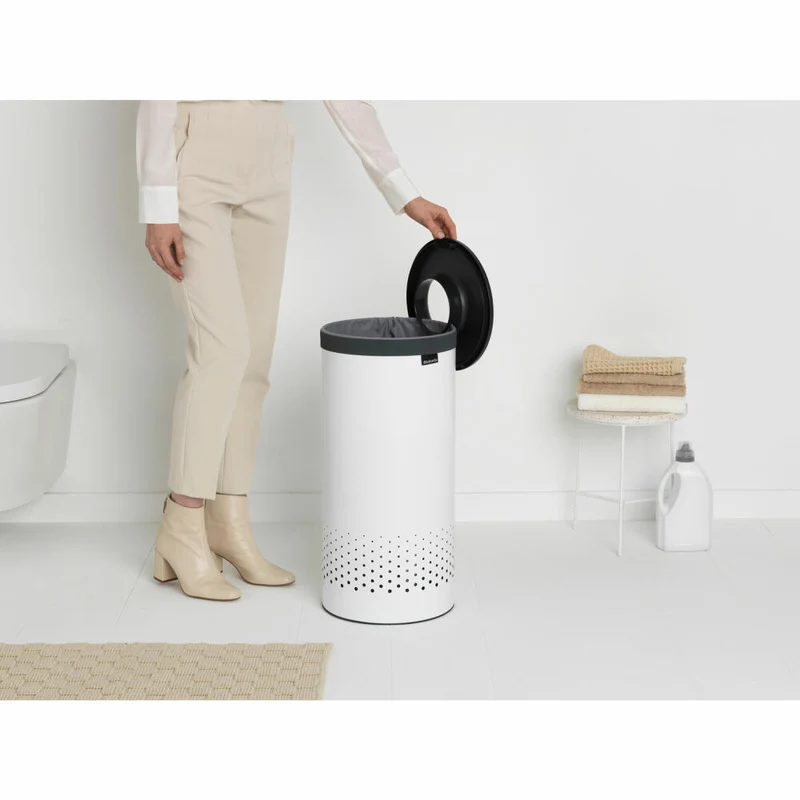 Brabantia Wäschebox Selector, Wäschekorb, Wäschesammler, Stahl / Kunststoff, White / Dark Grey, 35 L, 304866