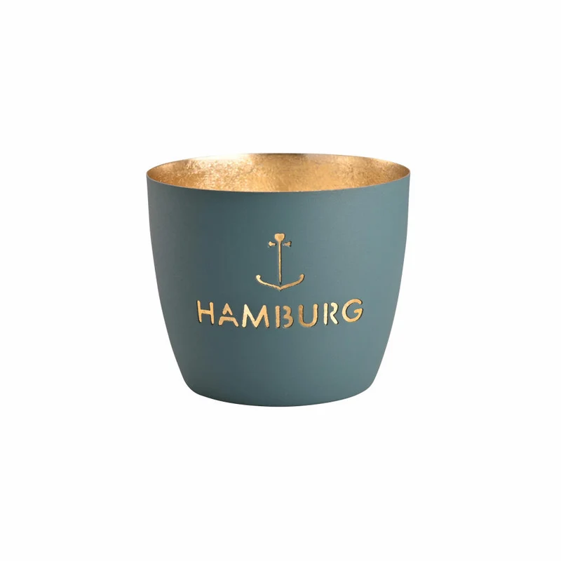 Gift Company Windlicht Madras Hamburg Anker M, Teelichthalter, Kerzenhalter, Eisen, windsor blue / Gold, H 8.5 cm, 1144204064