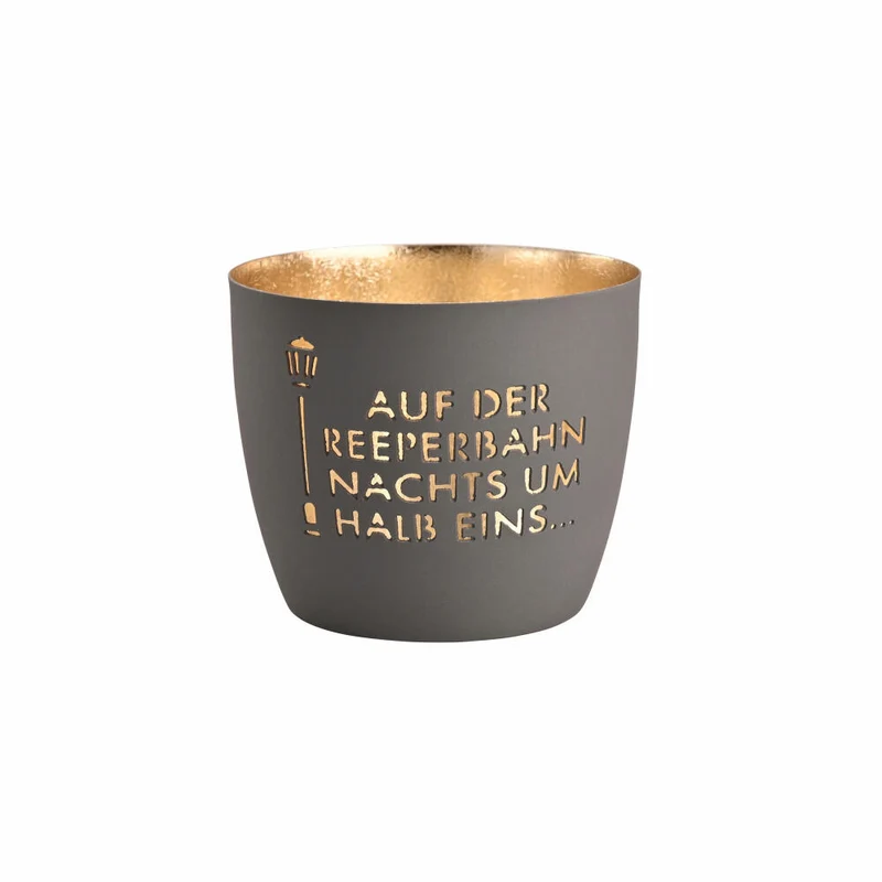 Gift Company Windlicht Madras Reeperbahn M, Teelichthalter, Kerzenhalter, Eisen, dunkelgrau / Gold, H 8.5 cm, 1144704038