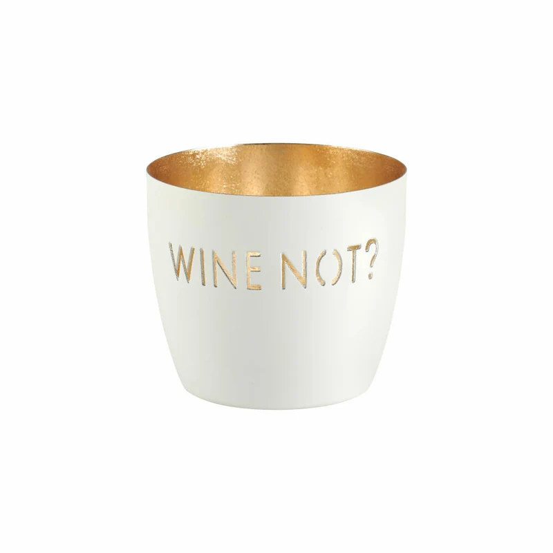 Gift Company Windlicht Madras Wine not? M, Teelichthalter, Kerzenhalter, Eisen, weiß / Gold, H 8.5 cm, 1121204001