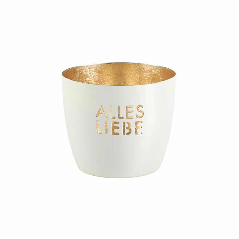 Gift Company Windlicht Madras Alles Liebe M, Teelichthalter, Kerzenhalter, Eisen, weiß / Gold, H 8.5 cm, 1121404001