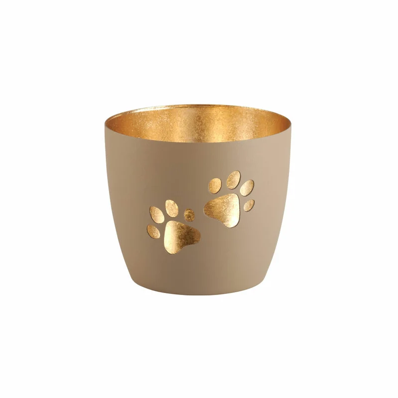 Gift Company Windlicht Madras Pfoten M, Teelichthalter, Kerzenhalter, Eisen, sandstone / Gold, H 8.5 cm, 1121604029